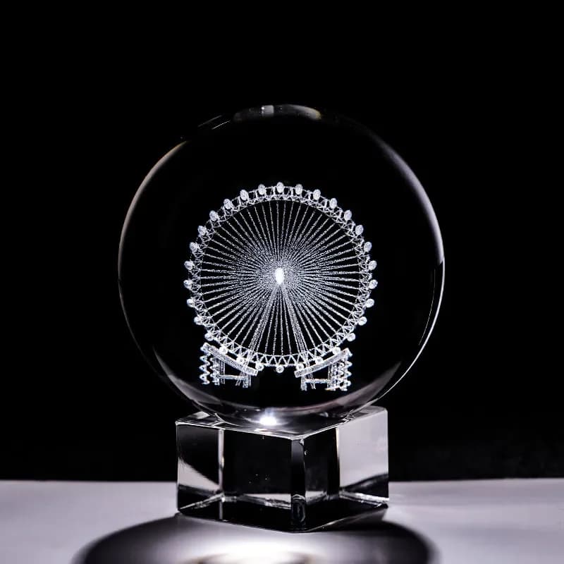 6CM Crystal 3D Laser Engraved Ball Ornaments Quartz Glass Sphere Ferris Wheel Model Home Decorative Miniature Gifts Figurine