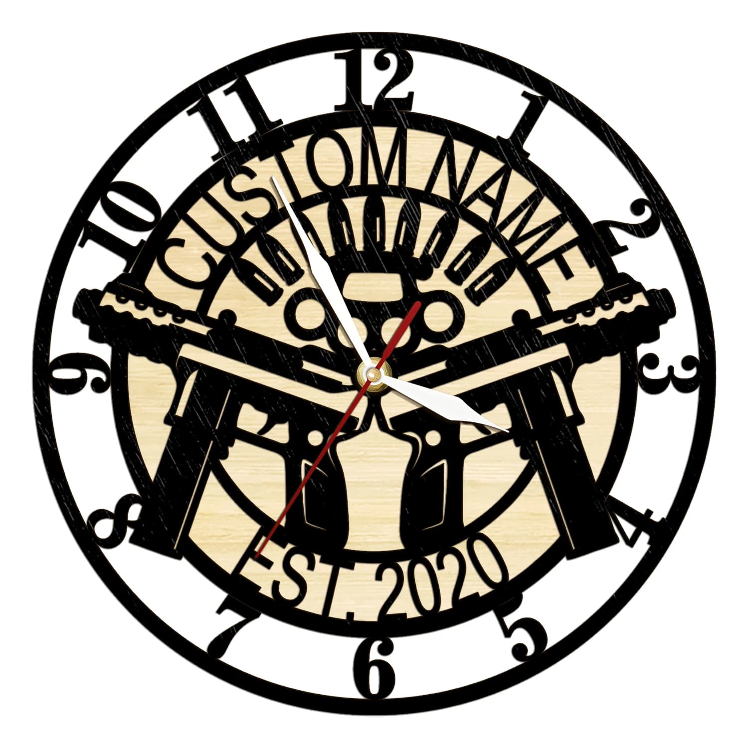 Custom Rustic Wood Wall Clock with Guns and Guns for Man Cave, Gift for Guns