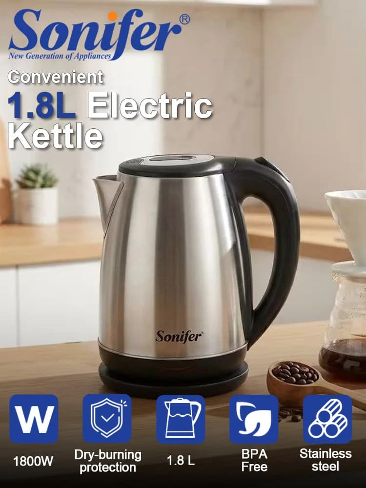 Electric Kettle Sonifer SF-2083 1.8L 1800W Water Boiler Auto Shut Off Dry Boil Protection 360°Cordless Jug Home Kitchen