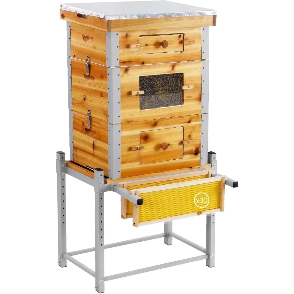 Starter Box per alveare con supporto in metallo, alveare rivestito in cera d'api al 100% con 10 telai medi e 20 profondi e fondamenti (3 strati)
