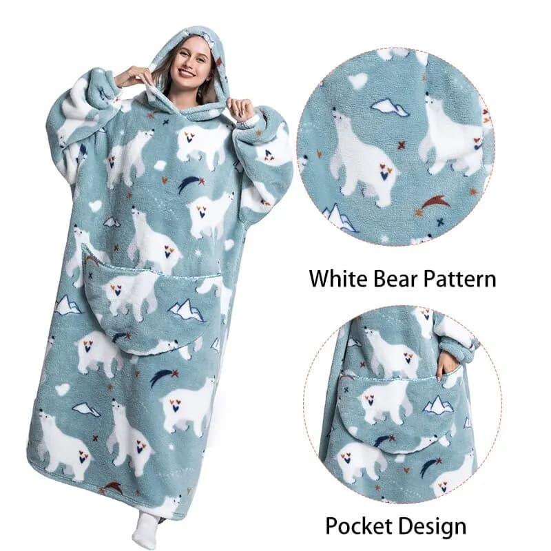 Felpa con cappuccio coperta per la casa oversize super lunga per adulti Coperte indossabili Abiti invernali Felpa da donna in pile avocado