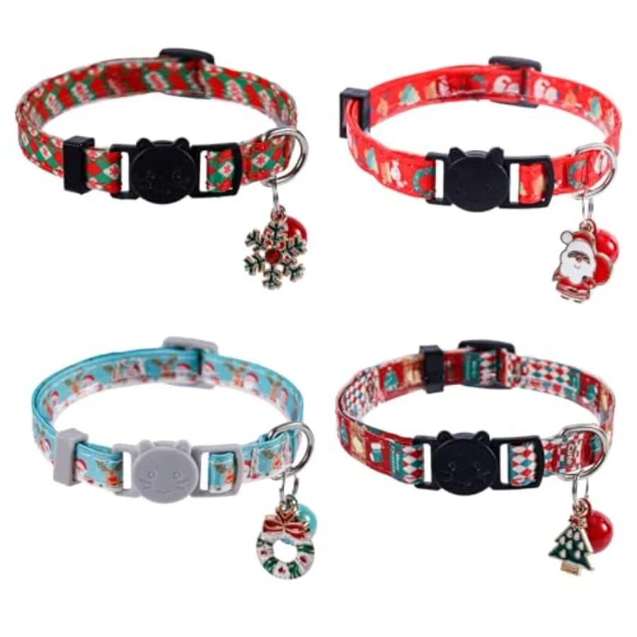 Collare per gatti da 4 pezzi con collare per cuccioli di gattino regolabile Collari per gattini di Natale Babbo Natale Fiocco di neve Ghirlanda di albero di Natale Bre