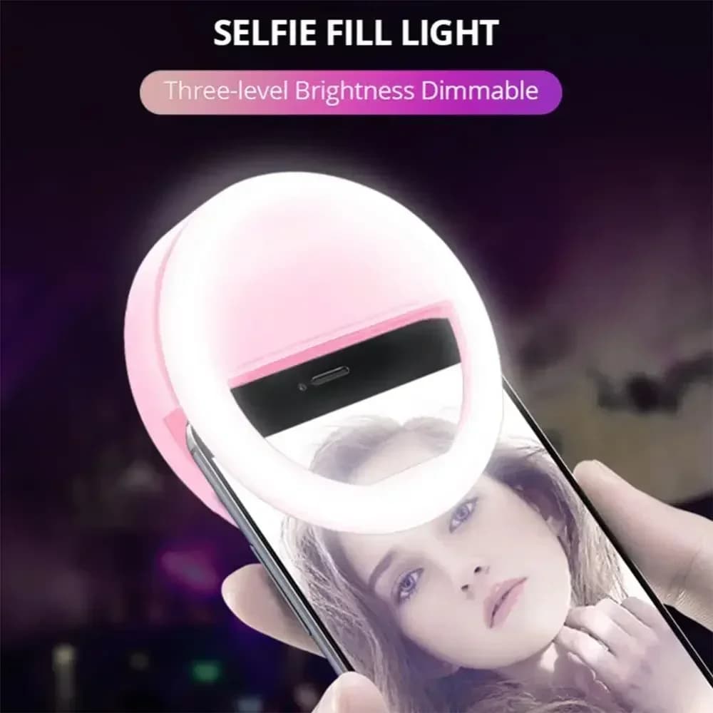 Luce ad anello LED per selfie, lampada a clip per cellulare, luce LED portatile con ricarica USB, flash per selfie, luce per fotocamera per smartphone