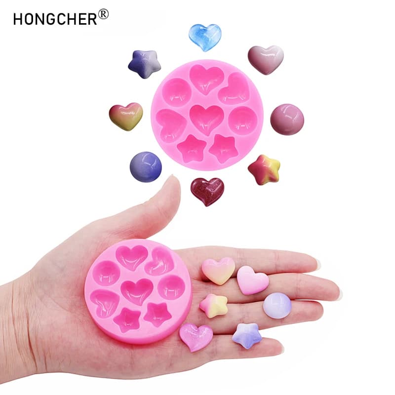 Mini Heart-Shaped Five-Pointed Star and Semi-Circular Ball Silicone Moulds for DIY Resin Jewellery and Chocolate Moulds