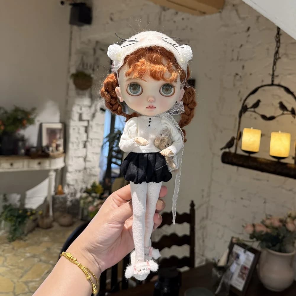 Blyth OB24 Azone19 Clothes Accessory Handmade Sweet White Cat Outfit Set Skirt Fit Girl Action Figure Model DIY
