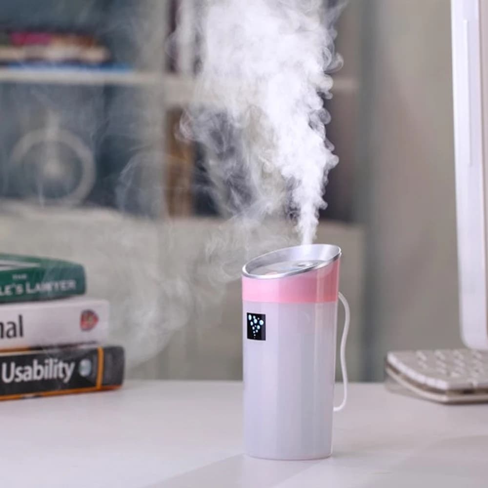 Mini umidificatore USB da 300 ml aggiornato e diffusore per aromaterapia per auto, ufficio, scrivania - idratante portatile e silenzioso con Essentia