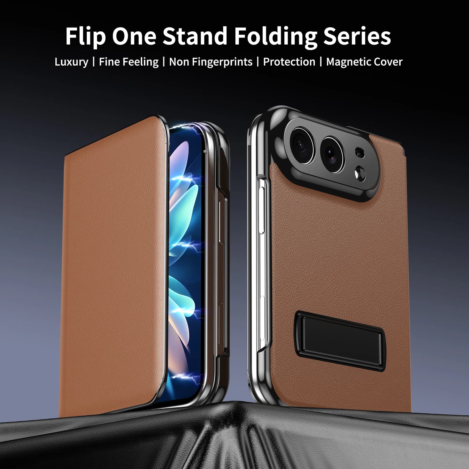 Flip magnetic phone case for Apple iPhone Fold with a kickstand, all-around drop protection