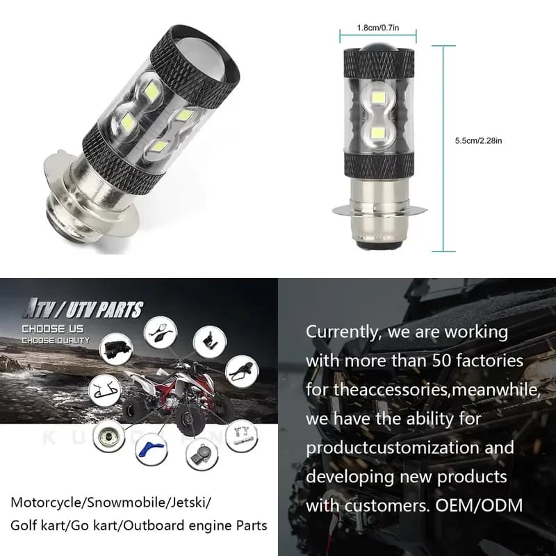 i Motorcycle Parts 80W H6 Super White Bright LED Headlights Bulbs for YFM350 200 350 400 450 660 700 Raptor Motorbike