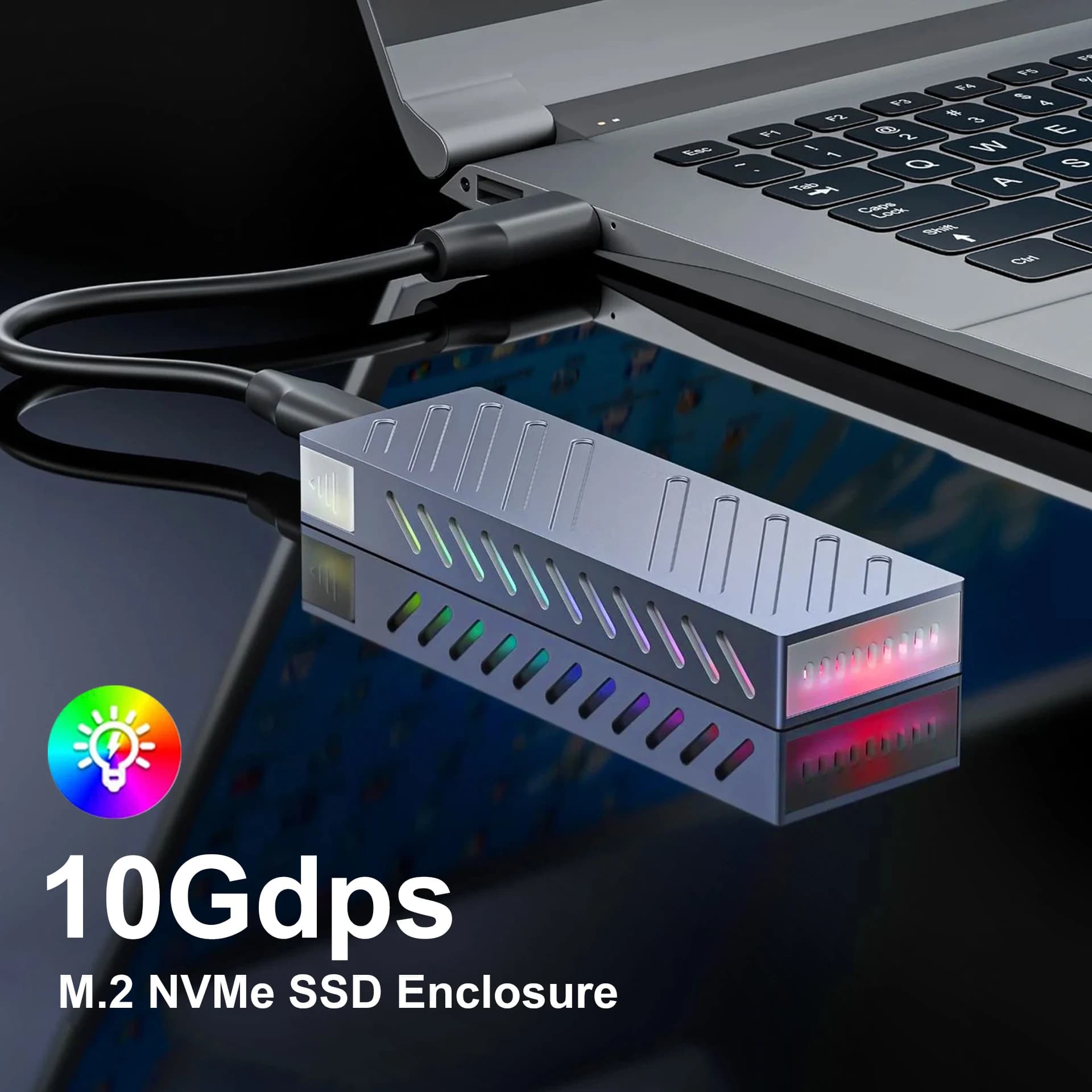 Custodia SSD M.2 NVMe Custodia per disco rigido esterno RGB in lega di alluminio da 10 Gbps Custodia esterna per unità a stato solido USB 3.1 per PC portatile