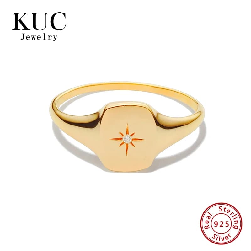 Luxury Minimalist Fashion Signet Starburst Zircon 925 Sterling Silver Unique Finger Ring Fine Jewelry Rings for Girls