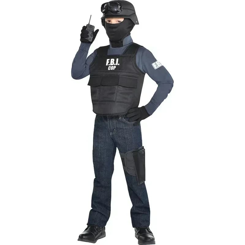 Kinderen Fbi Swat Pakken Cosplay Kleding Mini Kogelvrij Vest Helm Swat Pak Set Halloween Party Dress Up muslimate