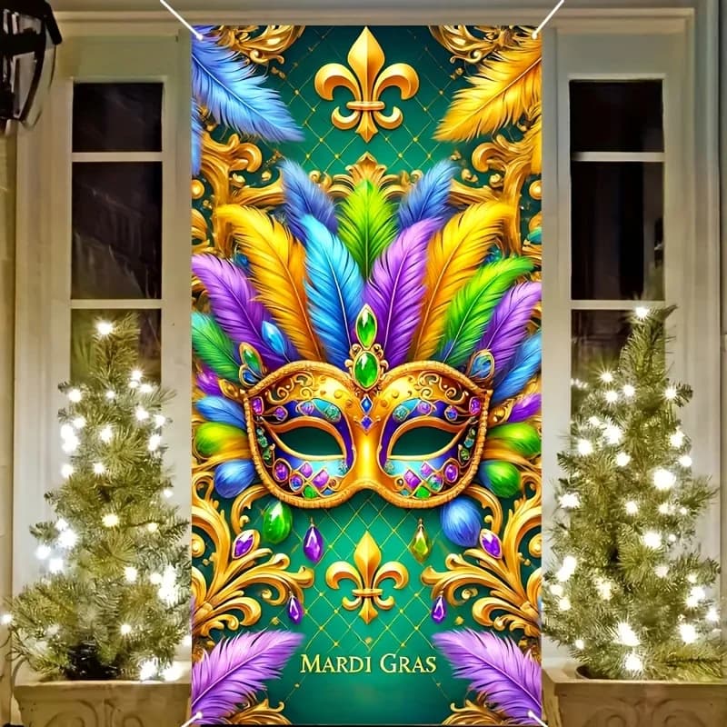 Decorazioni di Mardi Gras Copri porta Maschera Sfondo di piume per decorazioni di carnevale in maschera Photo Booth Sfondo Prop Forniture per feste