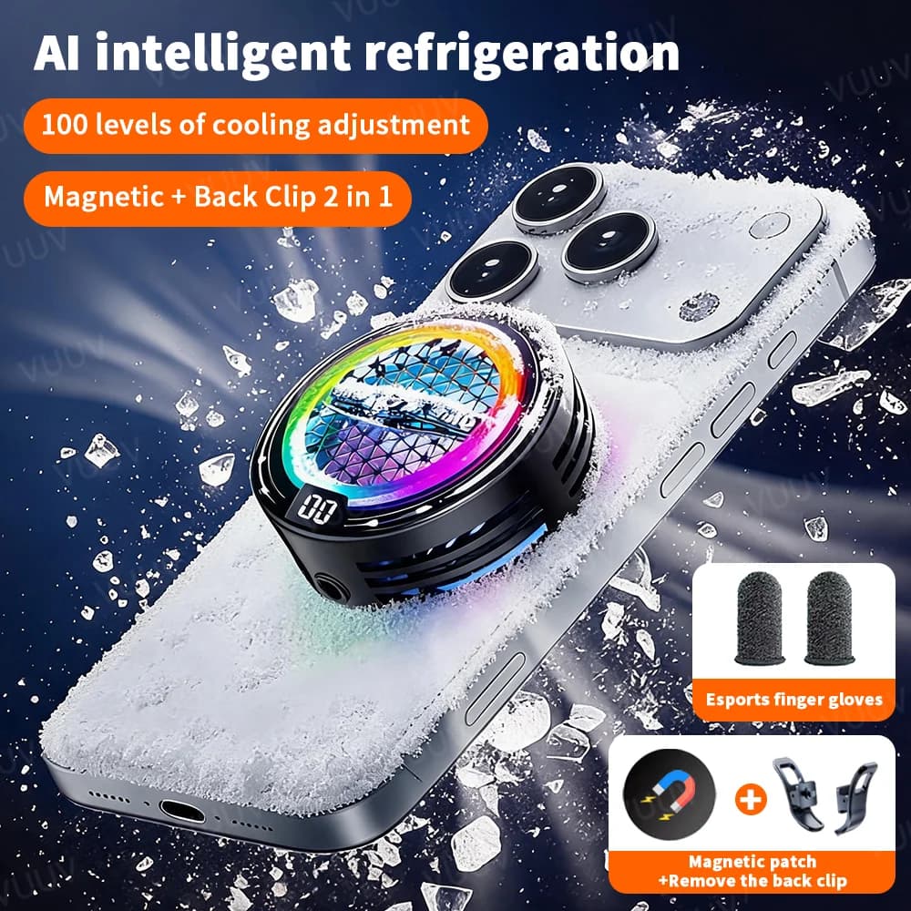 Phone Cooler for Gaming, Magnetic Cell Phone Cooler for iPhone Series, with RGB Cooling Fan for iPhone MagSafe Series Android