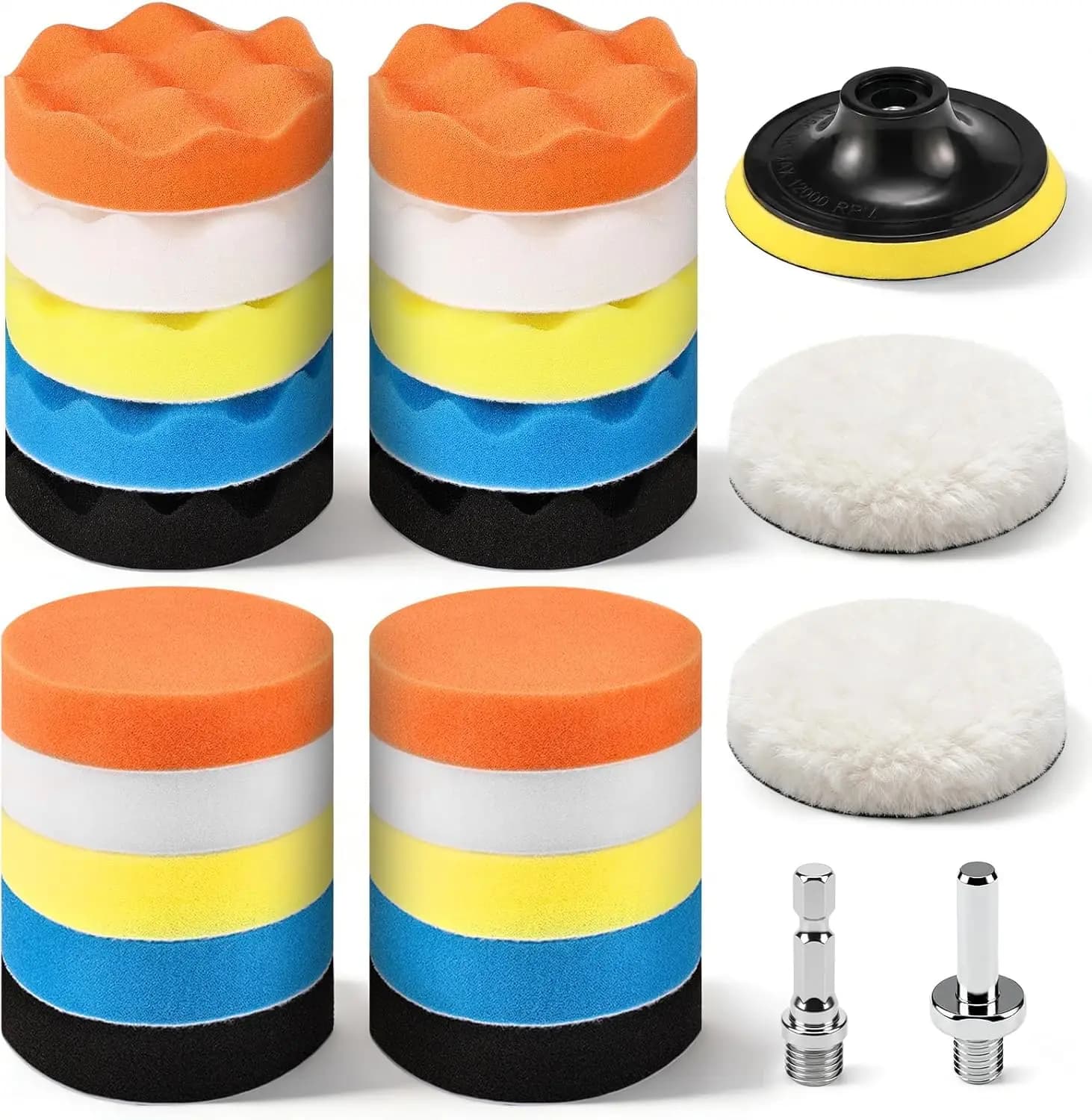 Kit di 24 Tamponi per Lucidatura Auto da 4 Pollici con Tamponi in Schiuma e Lana per Ceratura, Pulizia e Restauro Fari