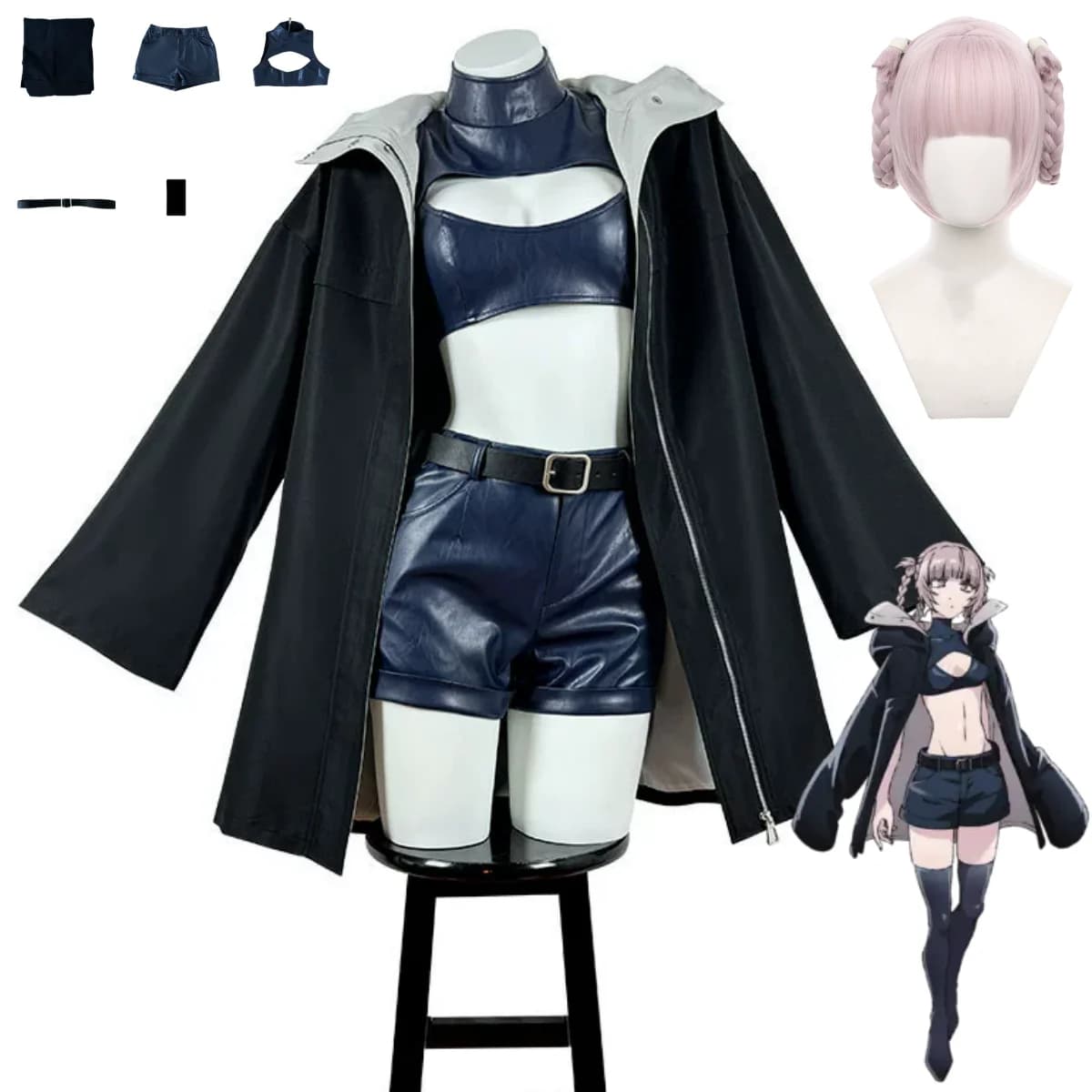 Anime CALL OF THE NIGHT Nanakusa Nazuna Costume Cosplay Coat PU Top Tube Shorts Uniform Wig Woman Sexy Carnival Dress