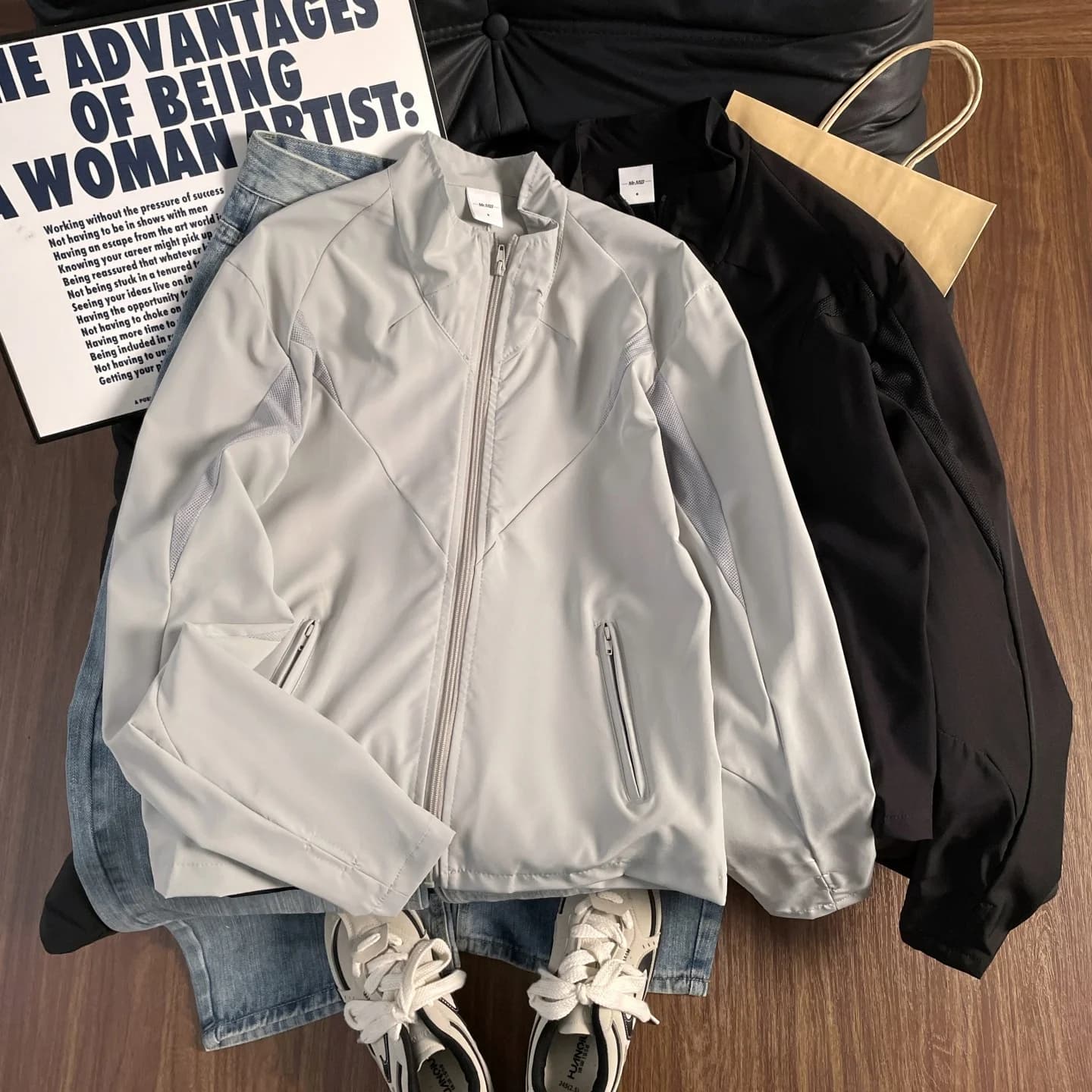 Lightweight Breathable Ice Silk Mesh Stand Collar Men's Summer Outdoor Quick Dry Cycling Sun Protection Jacket Youth Fashion