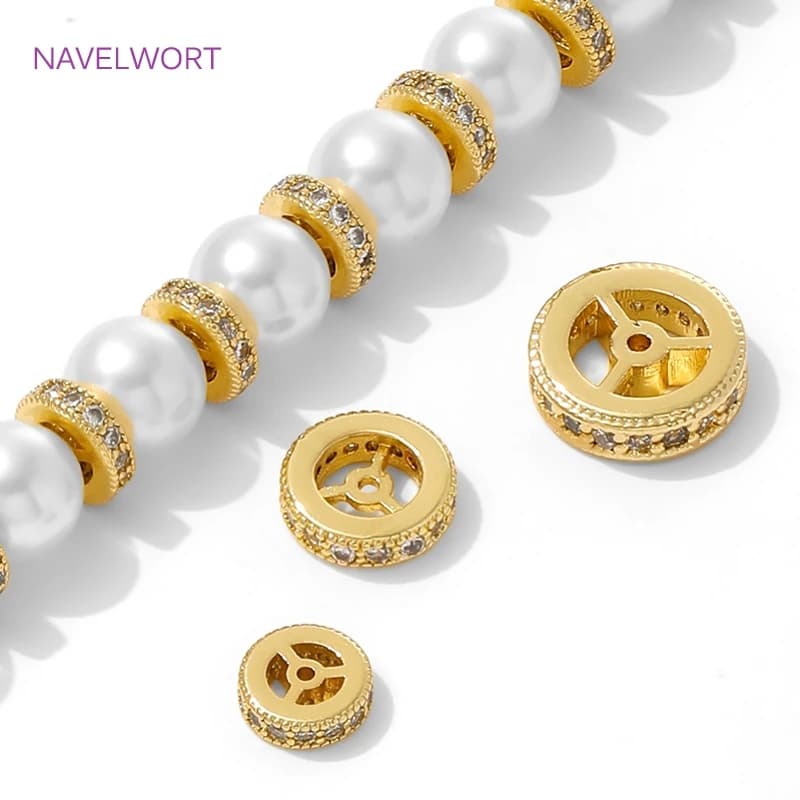 Perline distanziatrici rotonde placcate oro 18 carati per gioielli, separatori di perline per braccialetti, accessori per la creazione di gioielli con perline fai da te