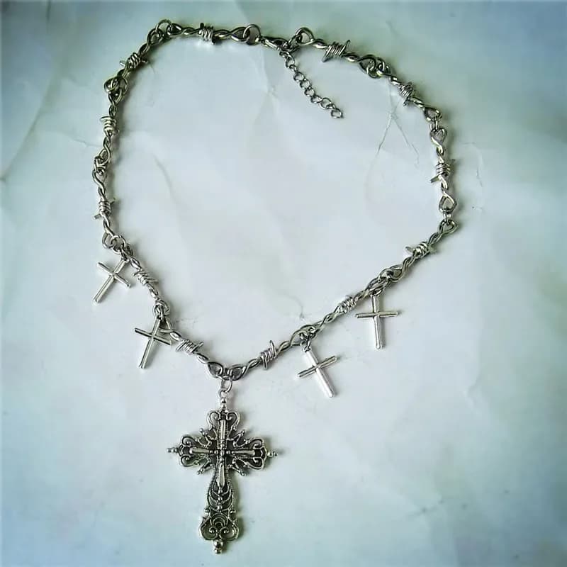Collana Gotica Punk con Croce a Spina, Gioielli di Nicchia, Collane da Uomo e Donna, Accessori Moda in Lega