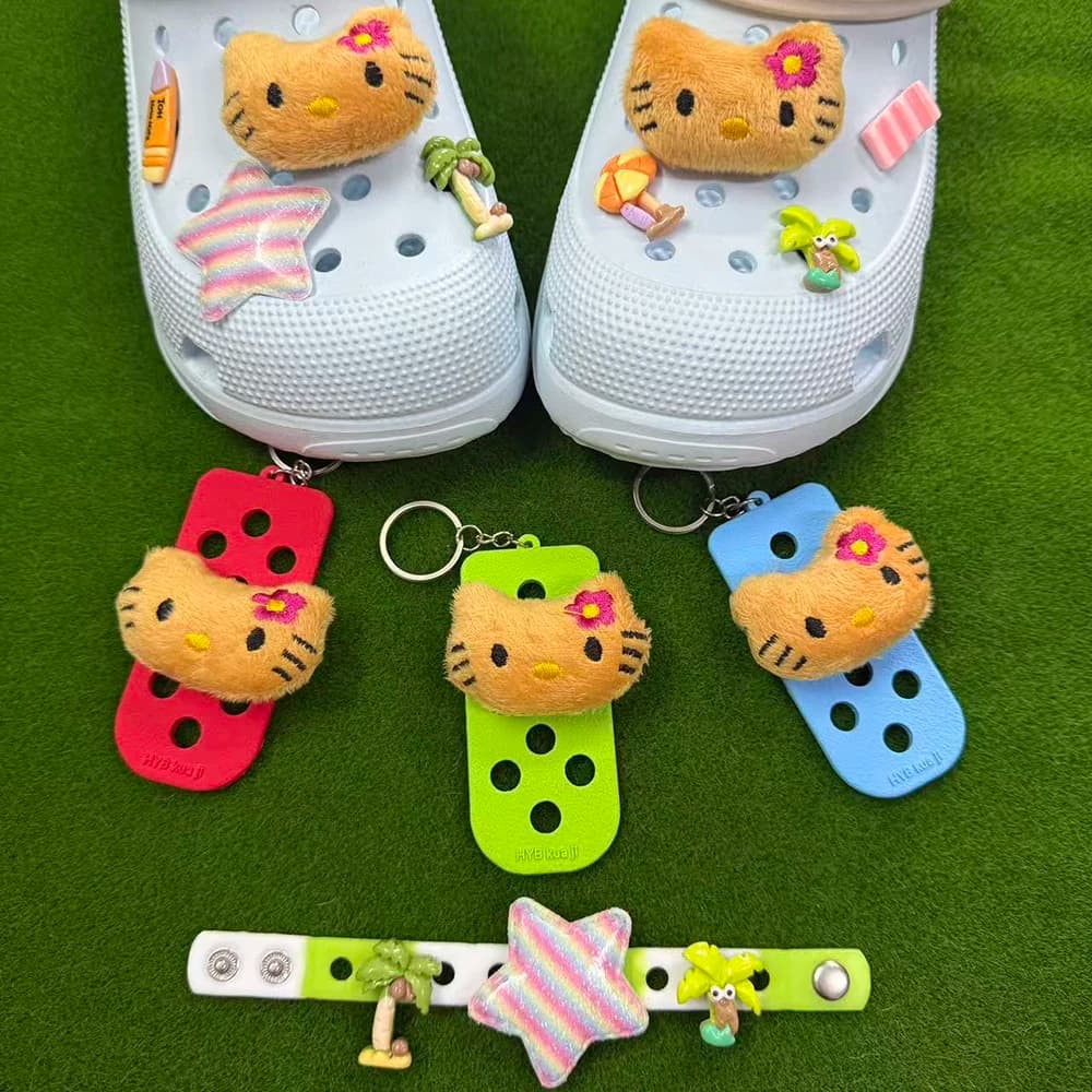 8pcs Gray Hello Kitty Shoe Charms For Slides Sandals, PVC Shoe Decoration Accessories For Christmas Birthday Gift Party Favor