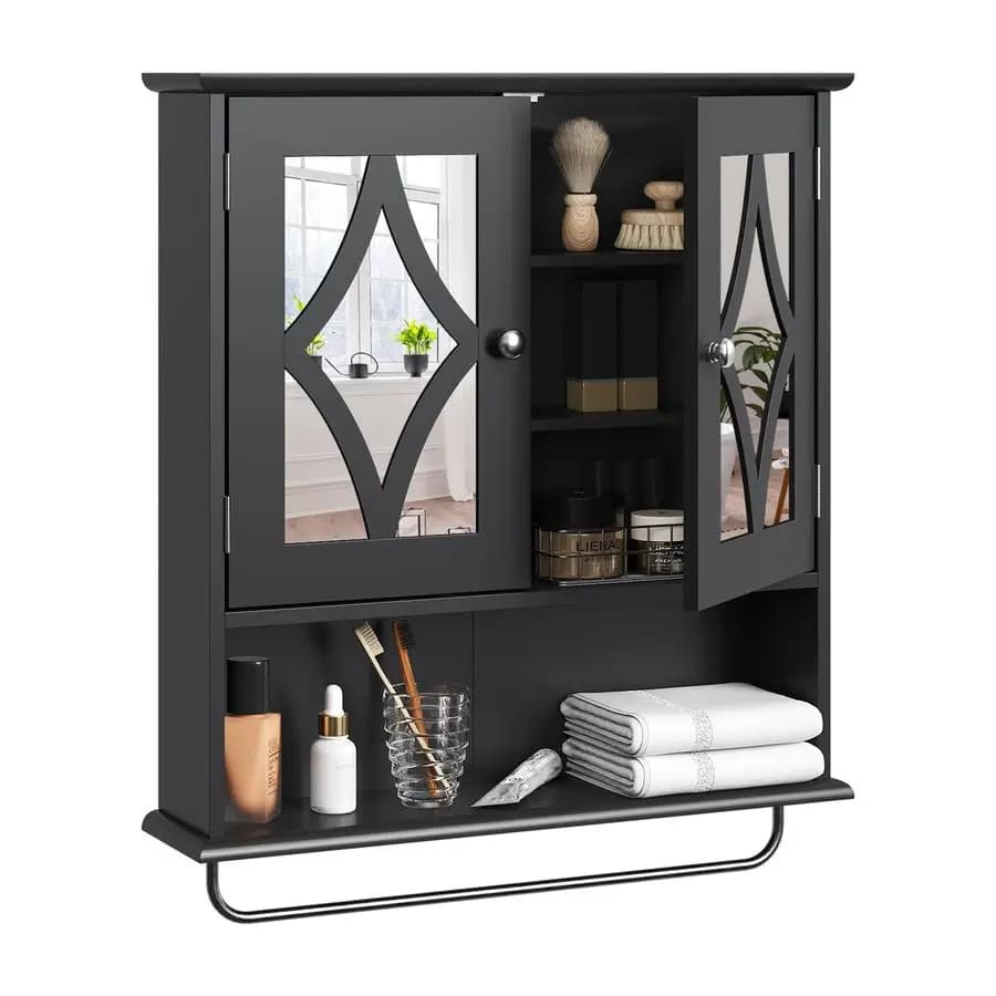 Armadietto da bagno 22x25 con specchio, grande mobiletto in legno da parete con ripiani e portasciugamani, da posizionare sopra il WC