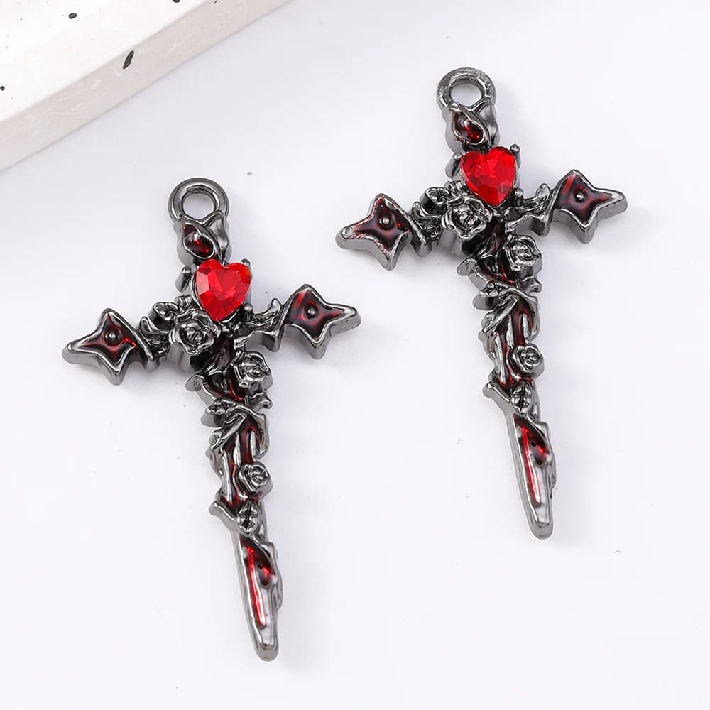 5 ciondoli croce gotica zircone cuore d'amore ciondolo rosa per creazione di gioielli orecchini collana accessori gioielli punk in metallo fai da te
