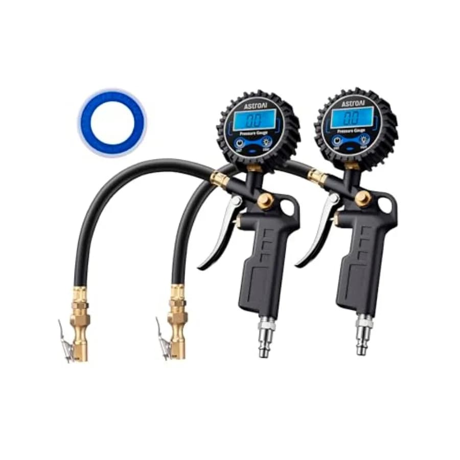 Manometro Digitale per Pneumatici con Gonfiatore 3-250 PSI, Attacco per Aria e Accessori per Compressore, Robusto con Attacco Rapido
