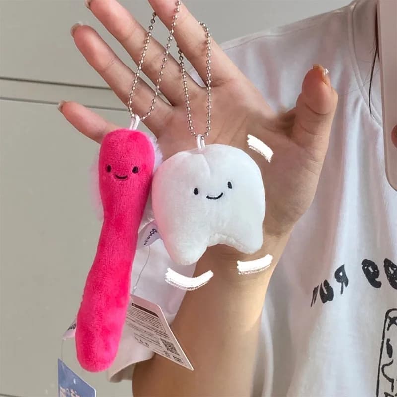 Portachiavi a Forma di Dente e Dentifricio, Ciondolo Divertente per Zaino, Decorazione per Borsa Scolastica, Accessorio per Bambini e Regalo Originale