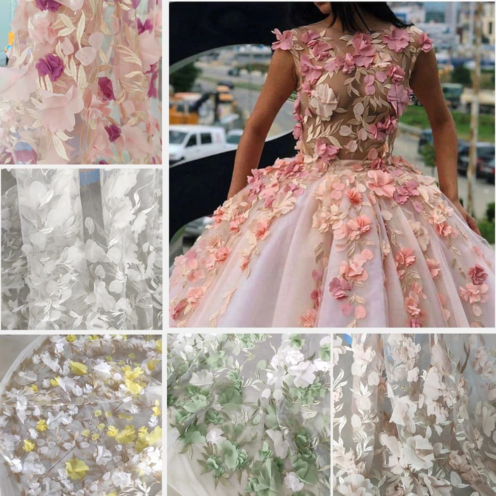 3D embroidered lace fabric for wedding dresses, lace accessories, design fabric for heavy industry
