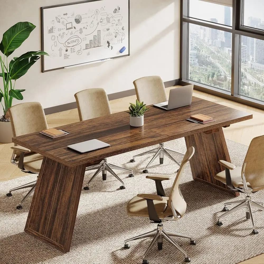 Tavolo da Riunione Rustico Marrone 1,8m per 4-6 Persone, Design Unico delle Gambe, Adatto per Casa o Ufficio