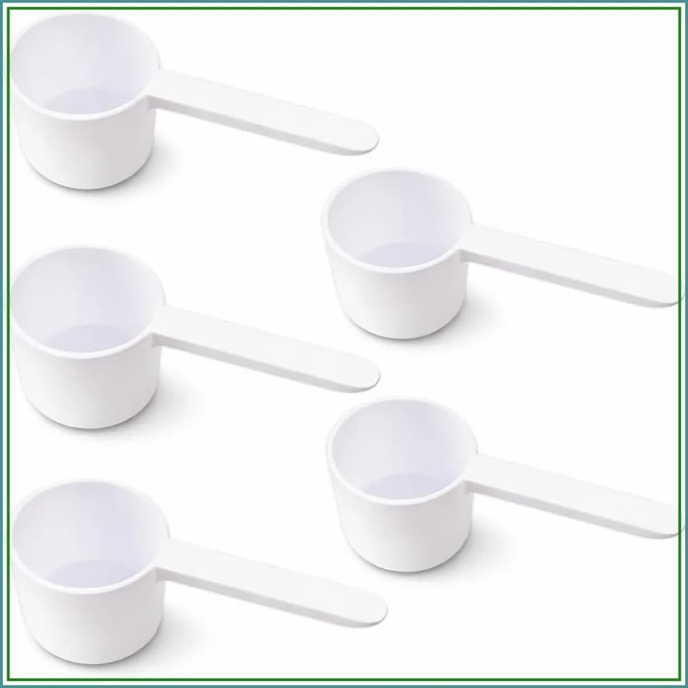 2 Tbsp Measuring Scoop (30ml) – Long Handle, Plastic, for Coffee, Protein, Powder & Kitchen, 5 Pack, White