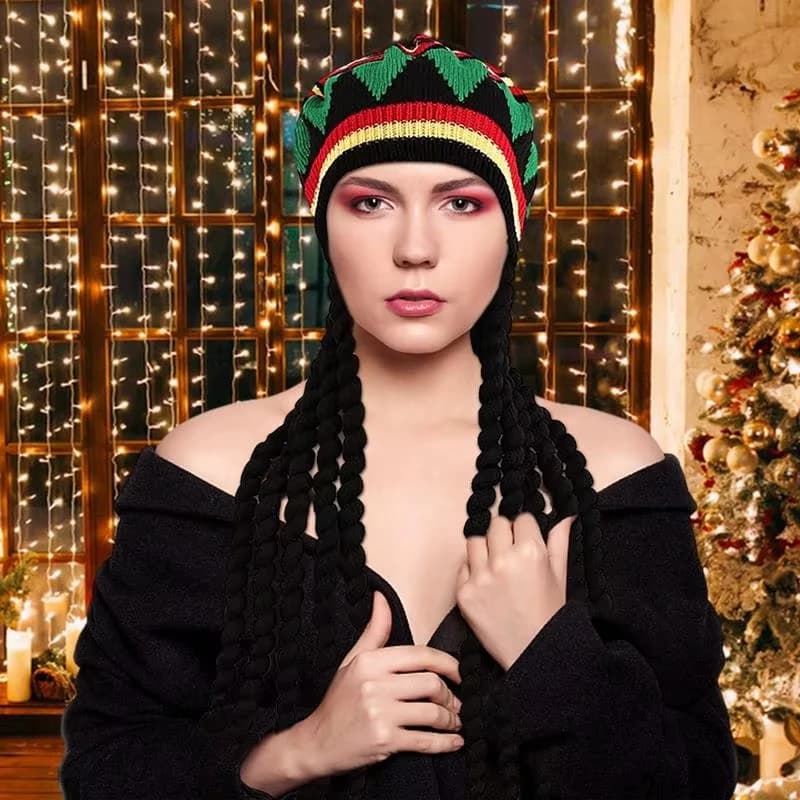 New Unisex Knitted Braid Hat Jamaican Bob Rasta Beanie Hats Hip Hop Cap Dreadlocks Wig Bob Marley Caribbean Fancy Dress Hat