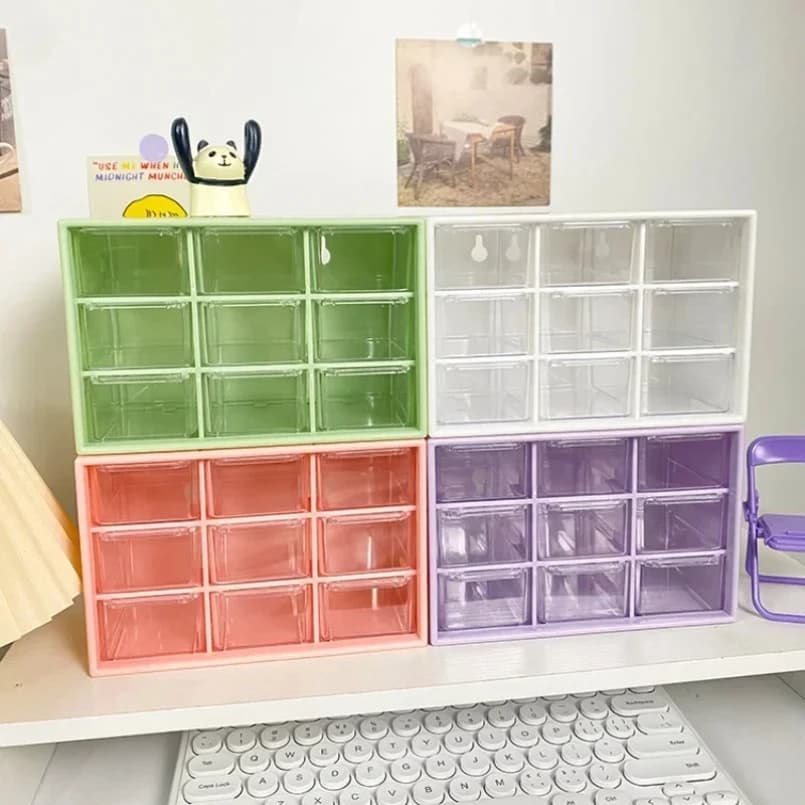 Scatole portaoggetti da tavolo con 9 griglie, organizer, piccolo cassetto trasparente, scrivania per studenti, scatola portaoggetti per articoli vari montata a parete, carina
