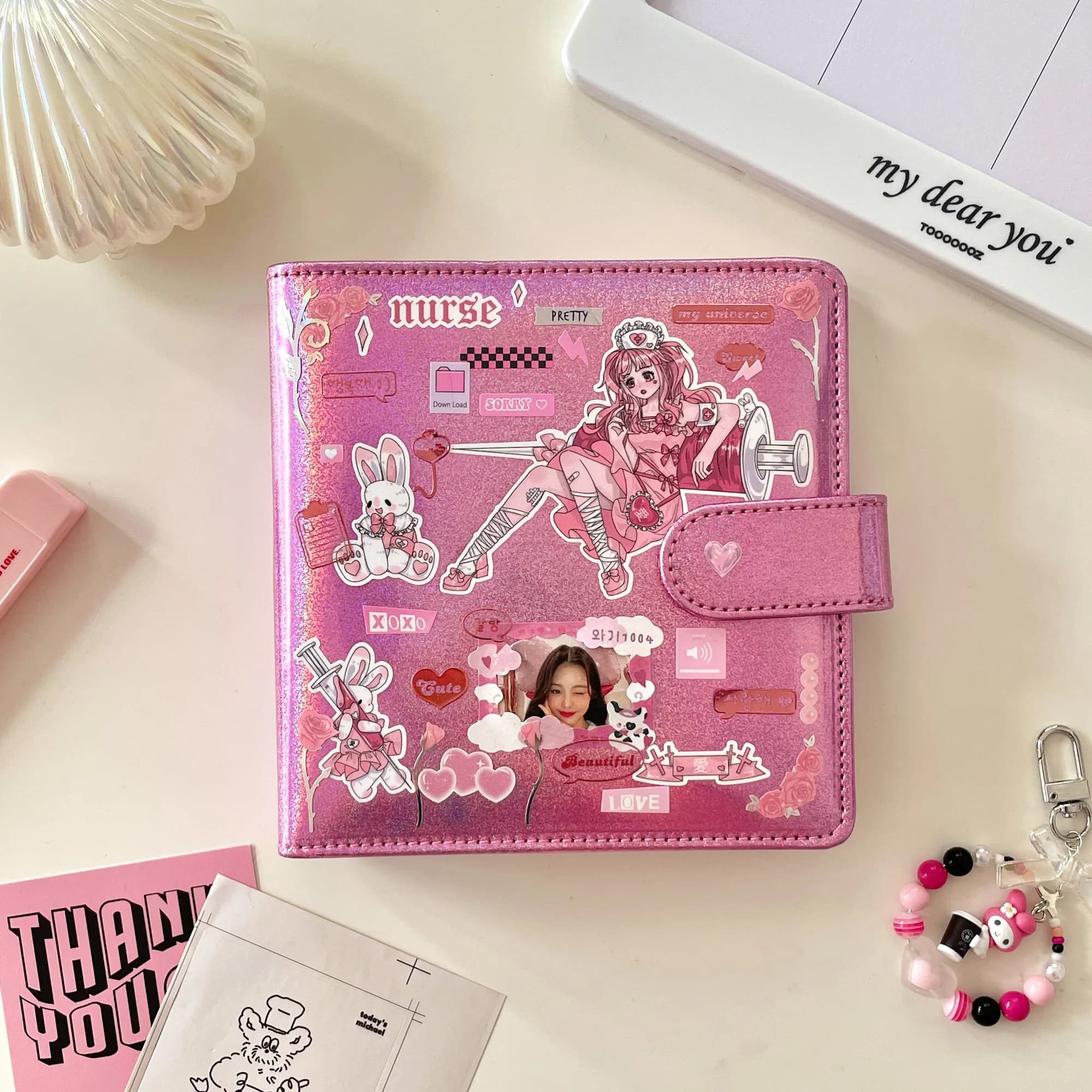 MINKYS New Square Laser Bling PU Leather photocard Collect Book Binder Notebook Cover Diary Agenda Planner Stationery