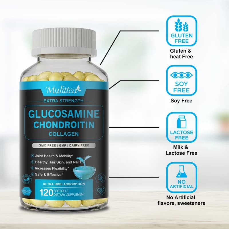 Mulittea Glucosamine Condroitin capsules for joint support and health collagen peptides for hair, skin, nails