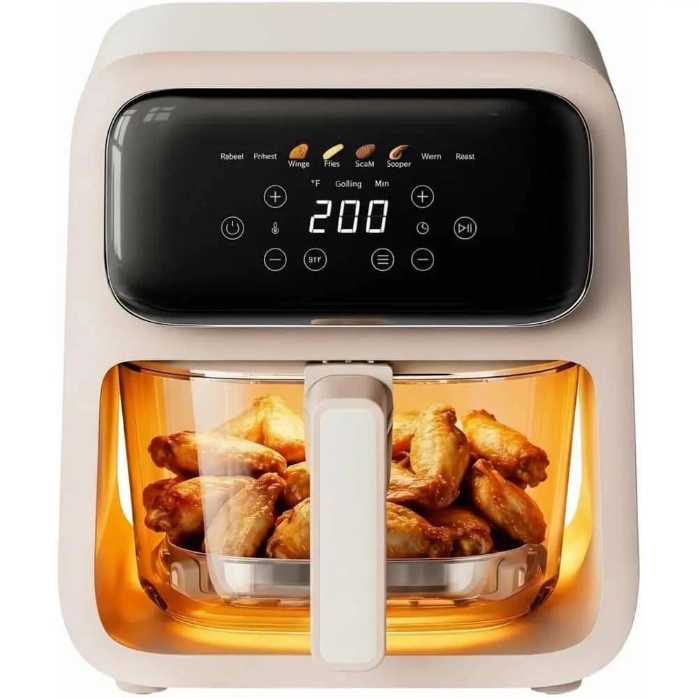Ciotola in Vetro da 4QT per Friggitrice ad Aria, Non Tossica, Lavabile in Lavastoviglie e Adatta al Congelatore, Ideale per Arrostire, Cuocere al Forno e Croccantizzare Ali di Pollo, Bistecche e Altro Ancora