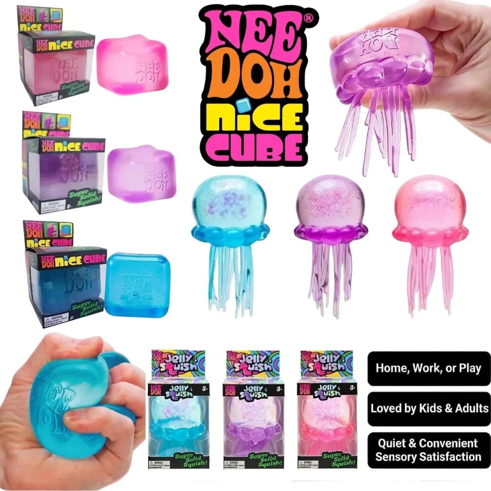 Giocattolo Antistress Schylling NeeDoh a Forma di Medusa e Cubo, Giocattolo Sensoriale Morbido in Gel per Bambini e Adulti, Allevia Ansia e Migliora la Concentrazione