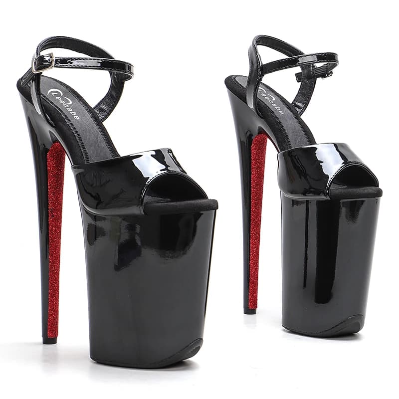 Leecabe 23CM/9inches Patent PU Trend fashion glitter High Heel platform sandals stripper heel Pole Dance shoes