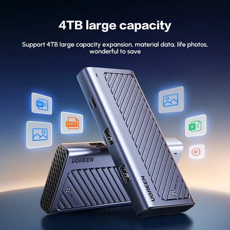 UGREEN Box Esterno per SSD M.2 da 10Gbps in Alluminio Antiurto, Supporta NVMe e SATA, Custodia Portatile per SSD M.2 per MacBook