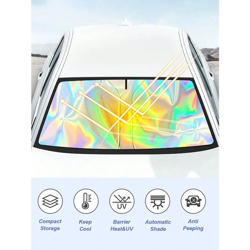 Parasole stampato argento titanio laser pieghevole riflettente multistrato accessori per auto protezione UV parasole per parabrezza per auto