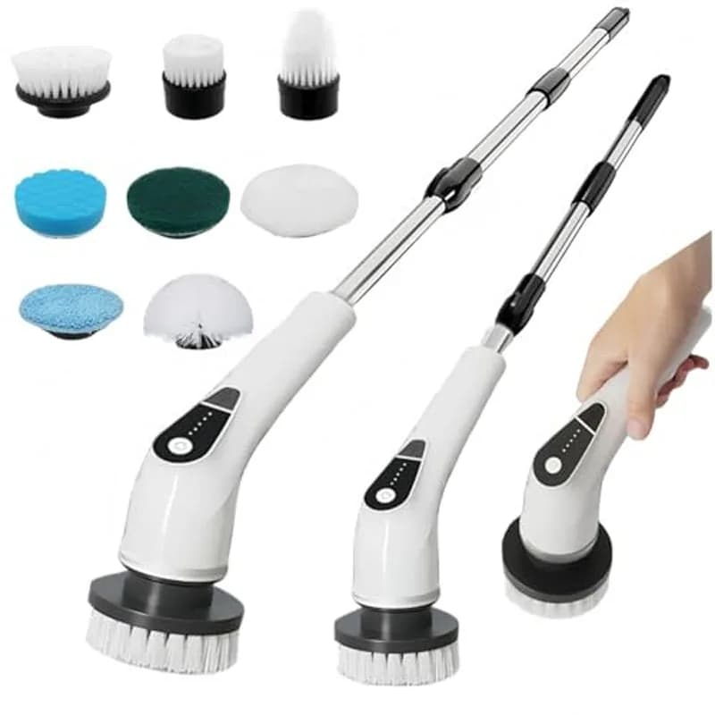Spazzola per la pulizia del bagno elettrica 8 in 1 Scrubber a rotazione domestica portatile regolabile multi velocità wireless per WC da cucina