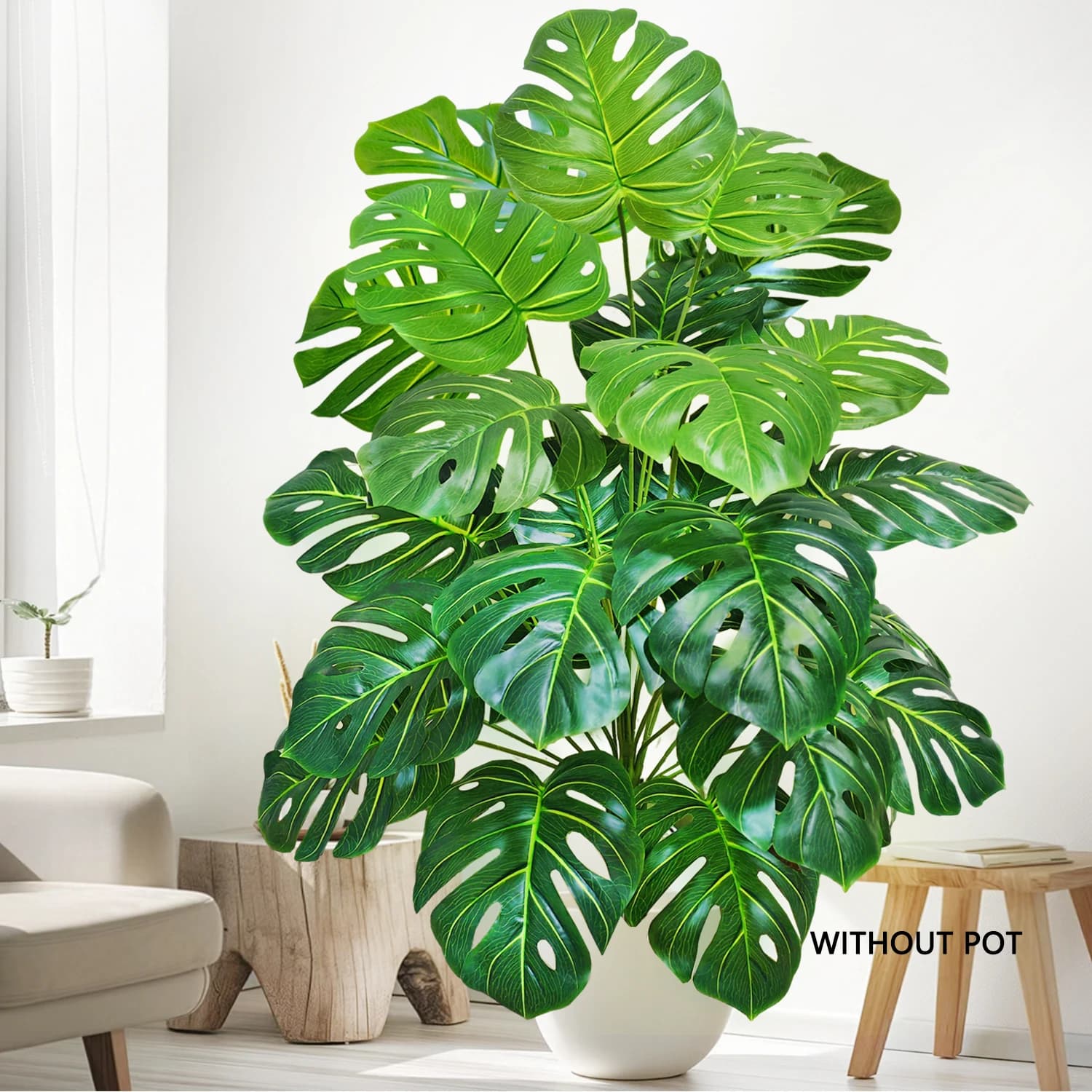 Pianta artificiale Monstera in plastica da 60-66-135 cm (51,9 pollici) con vaso, decorazione ornamentale per feste, adatta per la casa e l'ufficio