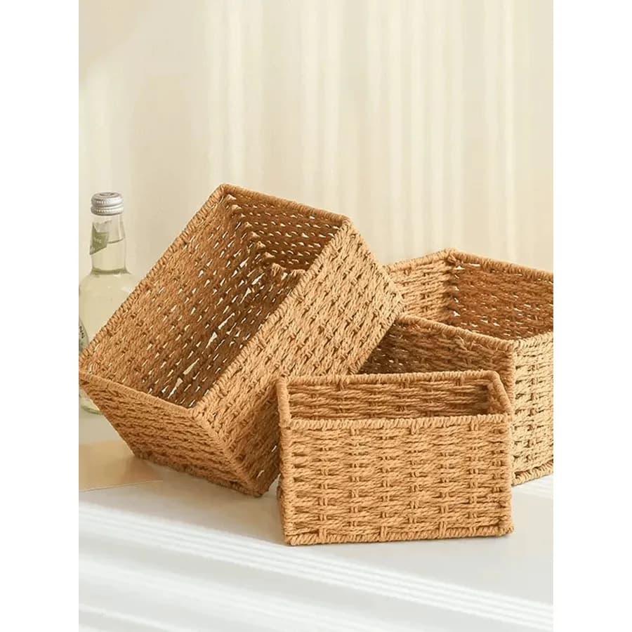 Hand woven object basket (1/3 pieces) - Bathroom organizer, kitchen snack holder, office shelves, stationery and medicines, toy container