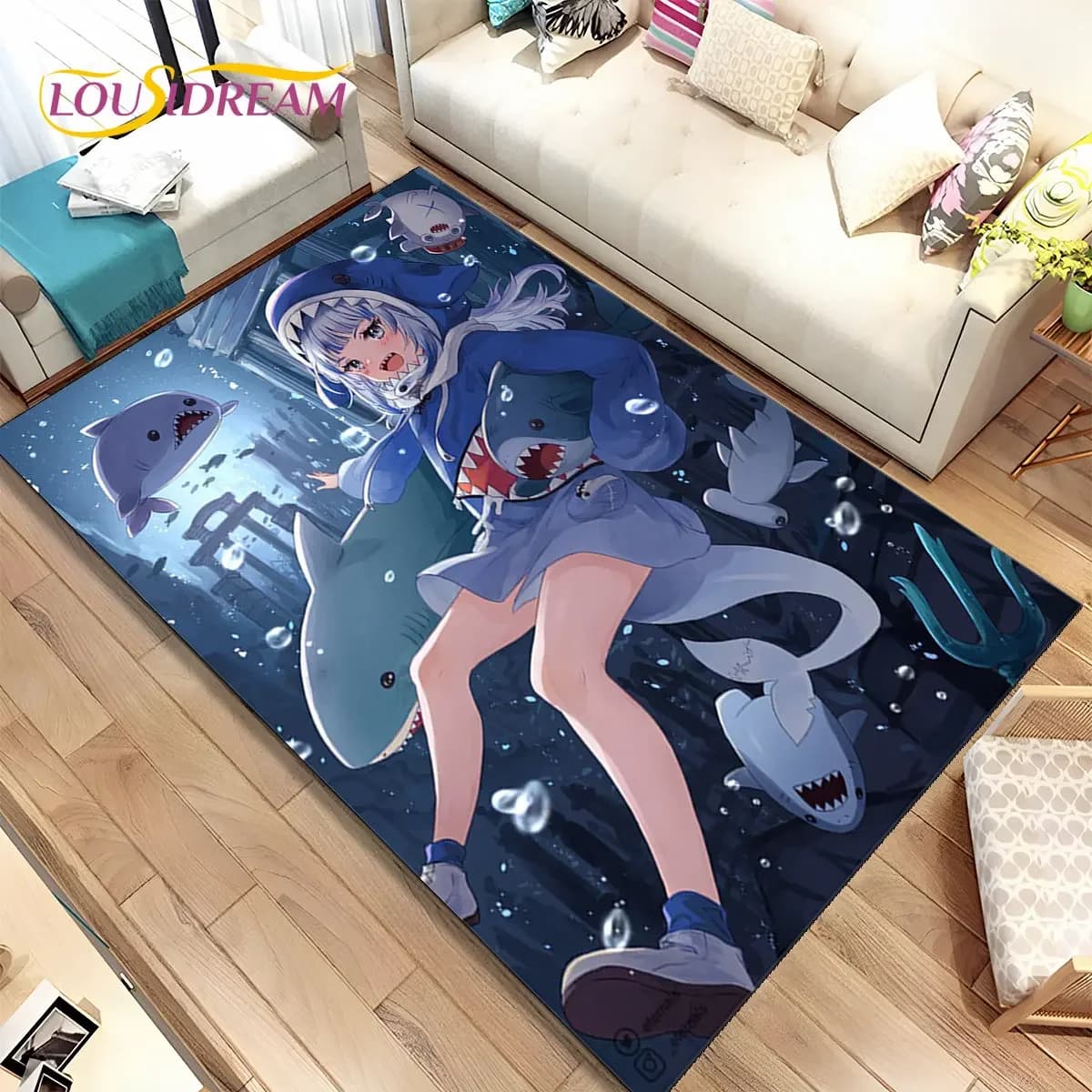 Gawr Gura Hololive Cute Anime Area Rug Large, tappeto per soggiorno, camera da letto, divano, decorazione, tappetino antiscivolo per bambini