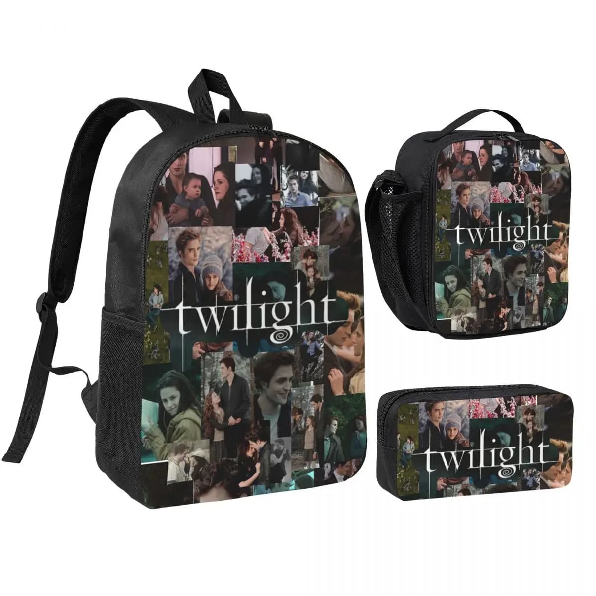 Edward Cullen Twilight Backpack Student BookBag School Bag Shoulder Bags 3ps Insulated Lunch Bag Pencil Case