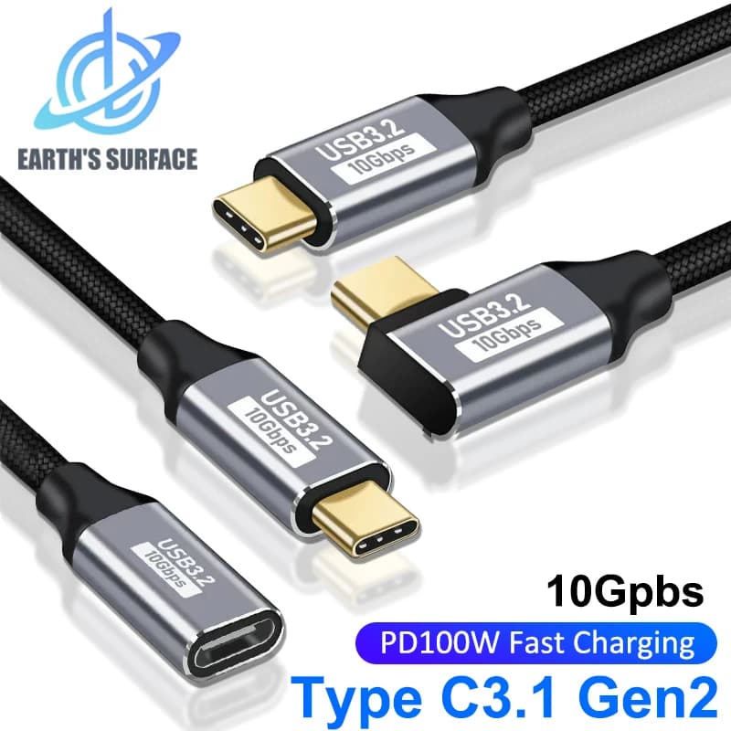 Cavo di ricarica rapida PD da 100 W Tipo 5A USB C 3.1 Gen 2 Cavo di prolunga maschio-femmina Cavi dati extender USB C da 90 angoli 10 Gbps