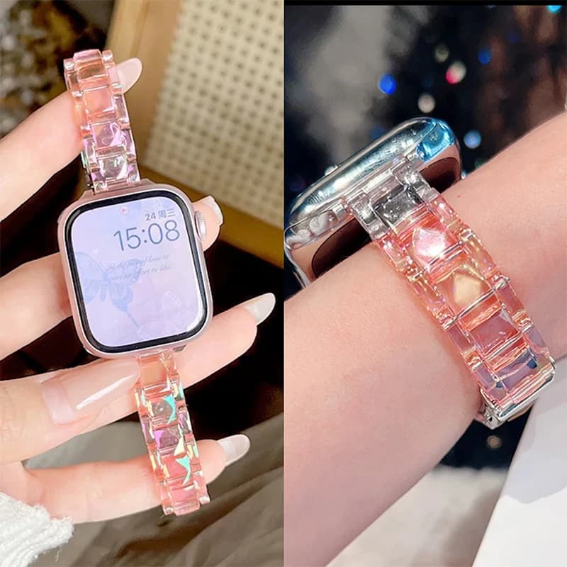 Arcobaleno Trasparente Fascia Per Apple Watch Serie 10 9 8 7 se 6 5 4 3 Sottile Braccialetto Delle Donne Della Cinghia Per iWatch 40mm 38 41 42 44 45 46 49mm