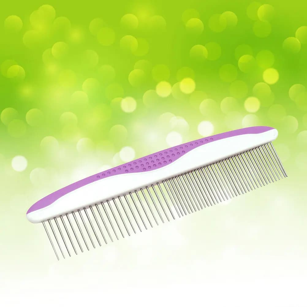 Set di 2 Pettini per Toelettatura Animali, in Acciaio Inox con Testa Rotonda e Impugnatura Antiscivolo, Strumento per Rimuovere Nodi e Peli per Cani