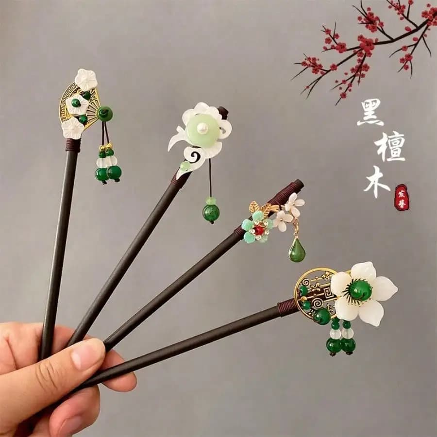 1 Pezzo Nuovo Fermaglio per Capelli in Legno Vintage Cinese con Nappa, Bastoncino per Capelli Tradizionale Orientale per Donna, Regalo per Uso Quotidiano, Matrimoni e Feste