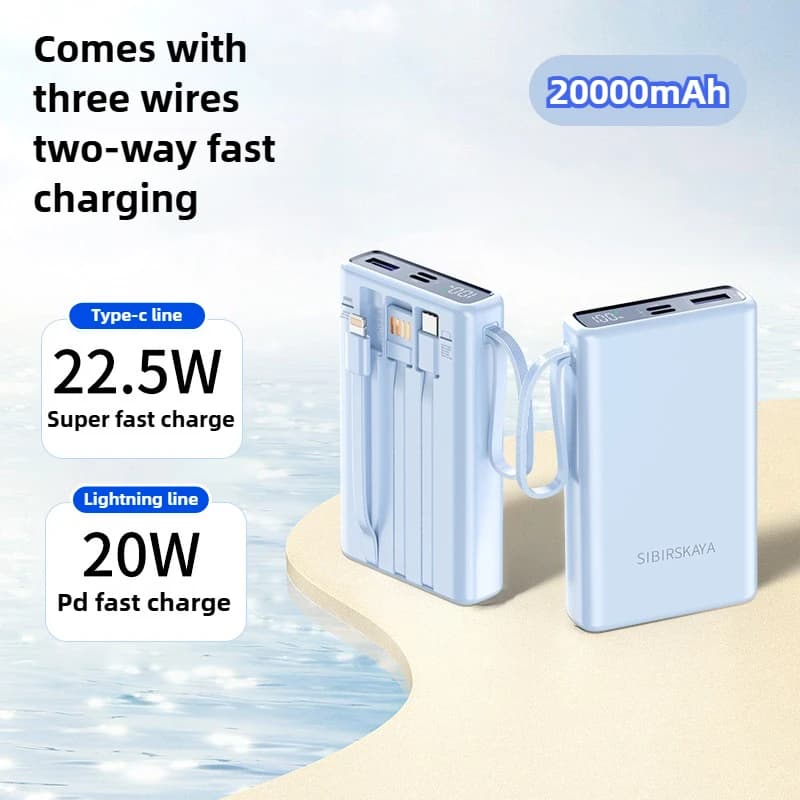 20000mAh Portable power bank Built-in 4 Cables 22.5W Fast Charging Charging Bank for IPhone Xiaomi Huawei Samsung