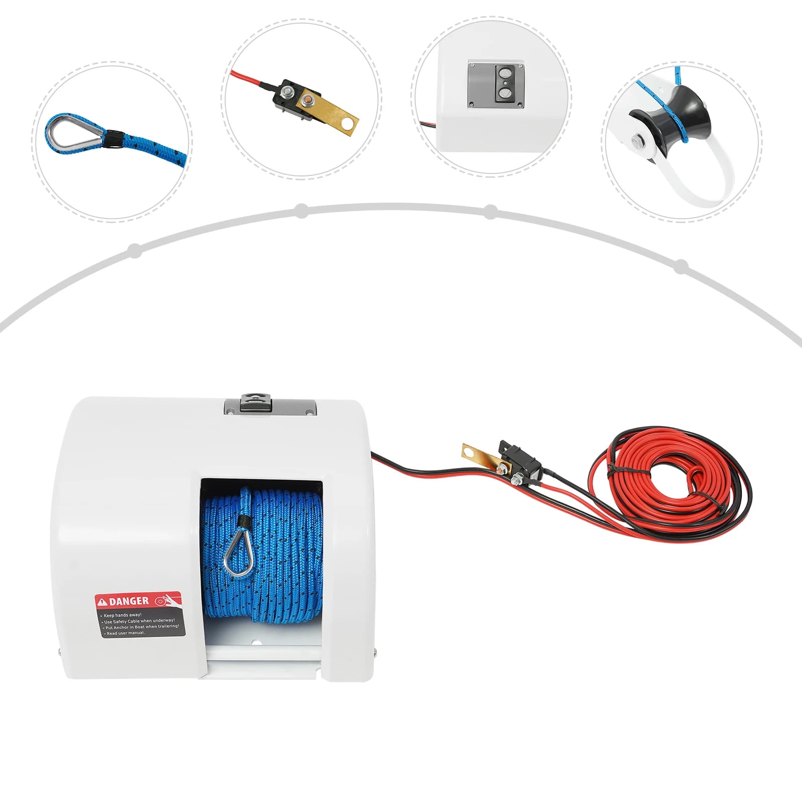 Ancoraggio per barca elettrica, verricello per ancoraggio elettrico 12V Kit salvagente per ancoraggio marino per acqua salata
